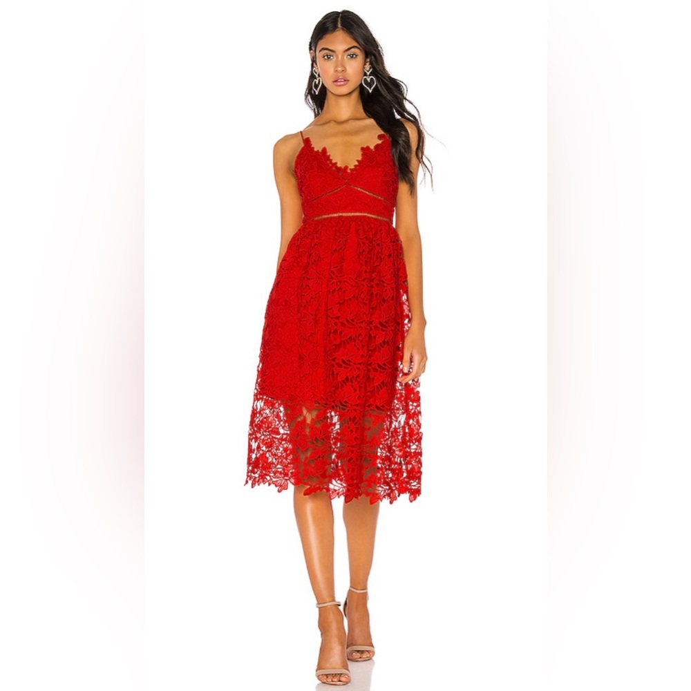 Bardot Red Spaghetti Strap Midi Sundress for Weddings